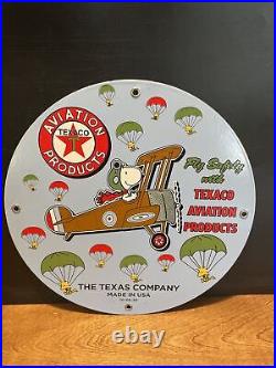 10-06-56 Vintage Style''texaco Aviation Products'' Porcelain Pump Plate 12 Inch