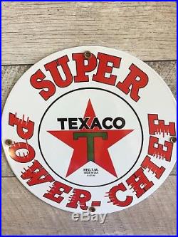 11.75 TEXACO POWER CHIEF PORCELAIN GAS PUMP PLATE LUBESTER SIGN. 2-17-31 Dated