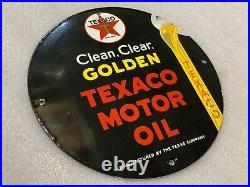 12in TEXACO GOLDEN GASOLINE PORCELAIN SIGN OIL GAS PUMP PLATE