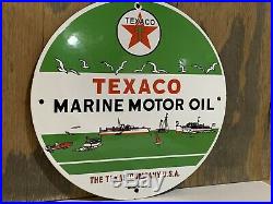 12in TEXACO MARINE Motor Oil GASOLINE PORCELAIN ENAMEL SIGN OIL GAS PUMP PLATE
