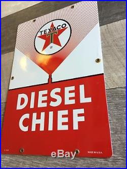 18x12 Texaco Diesel Chief 2-3-62 Narrow Spray Porcelain Gas Pump Plate Sign
