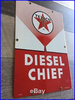 18x12 Texaco Diesel Chief 2-3-62 Narrow Spray Porcelain Gas Pump Plate Sign