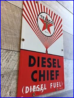 18x12 Texaco Diesel Chief Wide Spray Porcelain Gas Pump Plate Oil Sign. Diesel