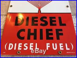 18x12 Texaco Diesel Chief Wide Spray Porcelain Gas Pump Plate Oil Sign. Diesel