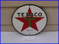 1930 Texaco gas & oil porcelain pump sign 8 diameter EXC condition REG. T. M