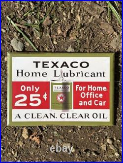1930s Old TEXACO HOME LUBRICANT TOC Metal Auto Car Truck Gas Station Sign