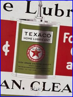 1930s Old TEXACO HOME LUBRICANT TOC Metal Auto Car Truck Gas Station Sign