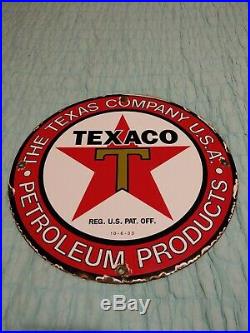 1933 TEXACO PETROLEUM PRODUCTS 10-33 porcelain gas pump plate