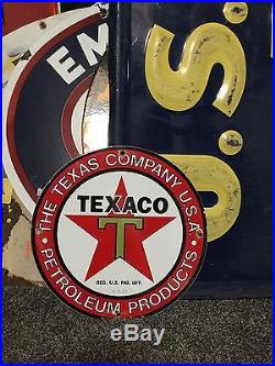 1933 TEXACO THE TEXAS CO GASOLINE MOTOR OIL sign porcelain enamel gas pump mobil