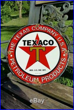 1933 TEXACO THE TEXAS CO GASOLINE MOTOR OIL sign porcelain enamel gas pump mobil