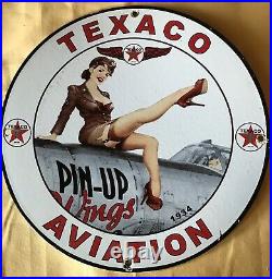 1934 Vintage Style Texaco Aviation Gas & Oil12 Inch Porcelain Pump Plate Sign