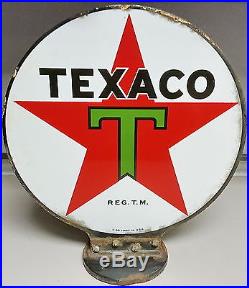 1938 Texaco 15 Round Gas Pump Top Porcelain Sign Dated 3-38