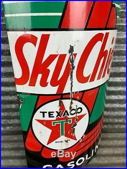 1940 TEXACO Sky Chief Porcelain Curved Visible Gas Pump Plate Sign