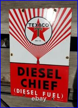 1940 Texaco Diesel Chief Porcelain Sign Gas Pump Oil Garage Injector Cat Cummins