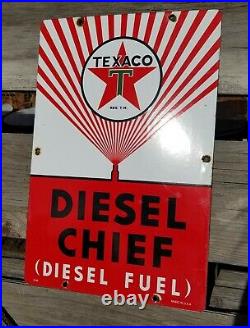 1940 Texaco Diesel Chief Porcelain Sign Gas Pump Oil Garage Injector Cat Cummins
