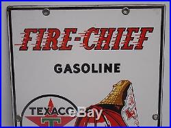 1940 Texaco Fire Chief Porcelain Gas Pump Adv. Sign RARE Small Size 12 x 8