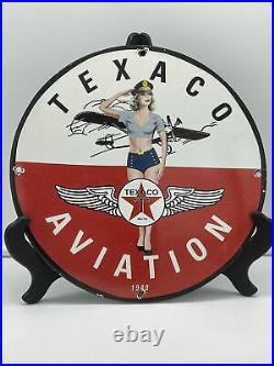 1940 Vintage''texaco Aviation'' Gas & Oil Pump Plate 12 Inch Porcelain Sign