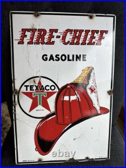 1941 porcelain fire chief texaco pump plate sign advertising original gas oil