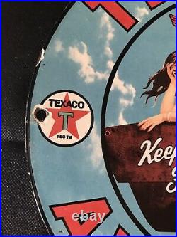 1942 Vintage Style Texaco Aviation Gas & Oil12 Inch Porcelain Pump Plate Sign