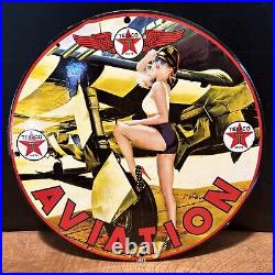 1942 Vintage Style''texaco Aviation'' Porcelain Pump Plate 12 Inch