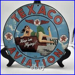 1942 Vintage Style''texaco Aviation'' Porcelain Pump Plate 12 Inch USA