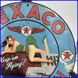 1942 Vintage Style''texaco Aviation'' Porcelain Pump Plate 12 Inch USA