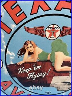 1942 Vintage Texaco Aviation Gasoline Porcelain Sign Gas Pump Station