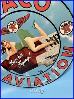 1942 Vintage Texaco Aviation Gasoline Porcelain Sign Gas Pump Station