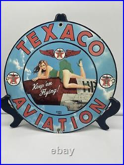1942 Vintage''texaco Aviation'' Gas & Oil Pump Plate 12 Inches Porcelain Sign