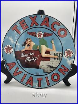 1942 Vintage''texaco Aviation'' Gas & Oil Pump Plate 12 Inches Porcelain Sign