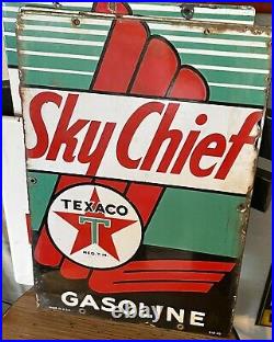 1945 Vintage Texaco Sky Chief Porcelain Sign Pump Plate Gas Station Gasoline
