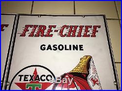 1947 & 1953 VinTage TEXACO FIRE-CHIEF Gas Pump Plates Station PORCELAIN Sign Oil