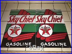 1947 & 1953 VinTage TEXACO SKY CHIEF Gas Pump Plates Station PORCELAIN Sign Oil