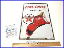 1947 Original Texaco Fire Chief Gasoline Gas Pump Plate Porcelain Sign USA