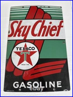 1947 TEXACO SKY CHIEF GASOLINE METAL GAS STATION PUMP SIGN Original 18 x 12