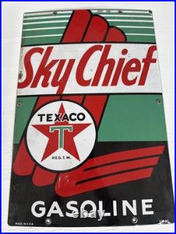 1947 TEXACO SKY CHIEF GASOLINE METAL GAS STATION PUMP SIGN Original 18 x 12