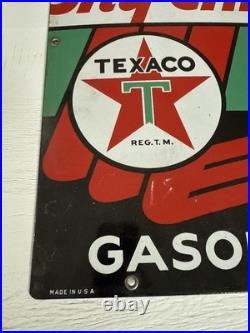 1947 TEXACO SKY CHIEF GASOLINE METAL GAS STATION PUMP SIGN Original 18 x 12