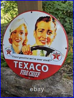 1950'S TEXACO FIRE CHIEF GASOLINE PORCELAIN GAS STATION SIGN 12 Really Nice