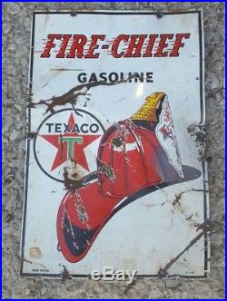 1951 Porcelain Texaco Fire Chief Gasoline Gas Pump Sign