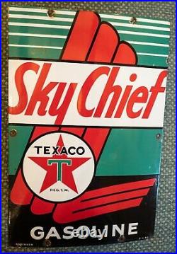1952 Texaco Sky Chief Porcelain Metal Gas Pump Plate