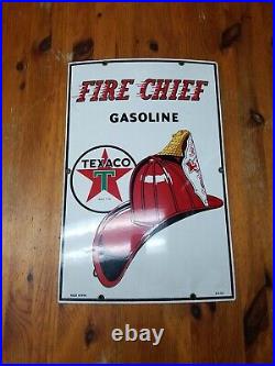 1953 Texaco Fire Chief Gasoline Porcelain Pump Metal Sign Vintage 18x12