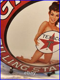 1954 Vintage''texaco Gasoline'' Gas & Oil Pump Plate 12 Inches Porcelain Sign