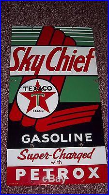 1955 NOS Original Sky Chief TEXACO Petrox Gas Pump Gasoline PORCELAIN SIGN 21X12