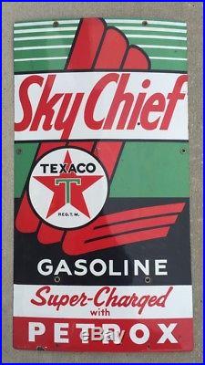 1955 Sky Chief Texaco Gasoline Sign Super-Charged Petrox Gas Pump Porcelain Sign