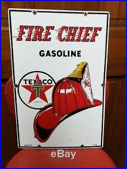 1955 Texaco Fire Chief Gas Pump Plate Sign. 18inx12in. Porcelain