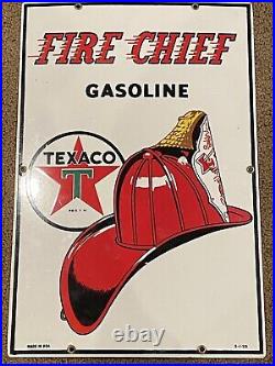 1955 Vintage TEXACO Fire Chief Gasoline Porcelain Gas Pump Plate Sign Gas & Oil
