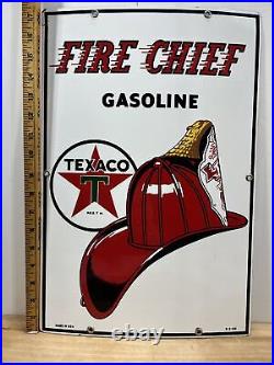 1956 Texaco Fire Chief Gasoline Rare Porcelain Pump Sign (3-3-56)