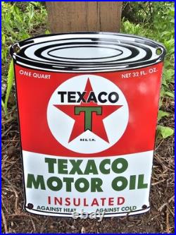 1956 Texaco Motor Oil Gasoline Porcelain Gas Pump Sign 11 X 8 Heavy Sign
