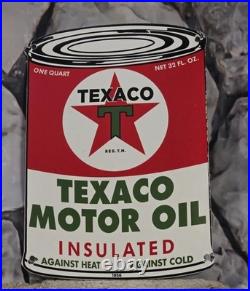 1956 Texaco Motor Oil Gasoline Porcelain Gas Pump Sign 11 X 8 Heavy Sign