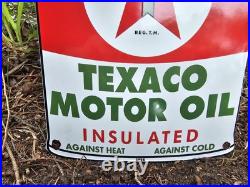 1956 Texaco Motor Oil Gasoline Porcelain Gas Pump Sign 11 X 8 Heavy Sign
